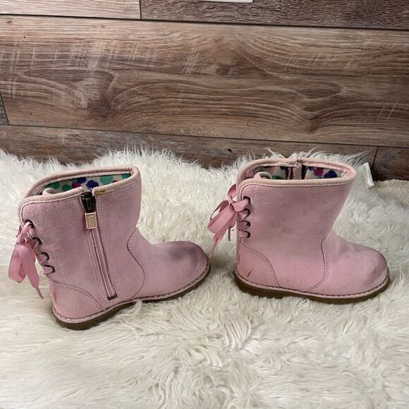 UGG Girls Corene Suede Like Pink Lace Up Back Zip Up Sides Boots Size 9 - Picture 4 of 12